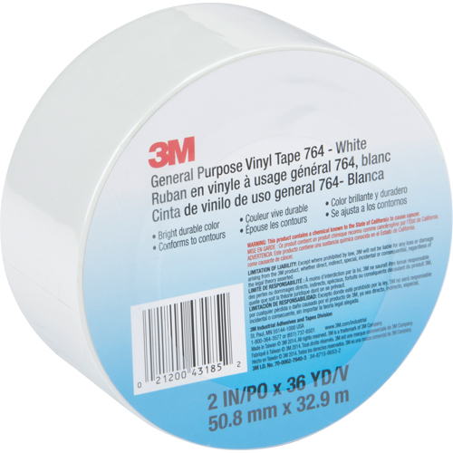 General Purpose Vinyl Tape 764, 48 mm (2") W x 32.9 m (108') L, White St. Lawrence Industrial & Safety Supply