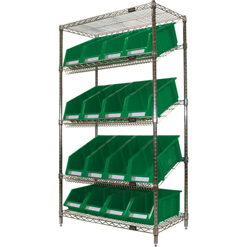 &eacute;tag&egrave;re en treillis m&eacute;tallique &agrave; tablettes inclin&eacute;es avec bacs, Tiers 5, 36" la x 63" h x 18" p St. Lawrence Industrial & Safety Supply