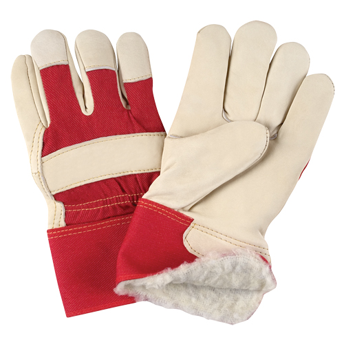 Gants d'ajusteur rouge & blanc doubl&eacute;s pour l'hiver de premi&egrave;re qualit&eacute;, Grand, Paume en Cuir fleur de vache, Doublure en Boa St. Lawrence Industrial & Safety Supply
