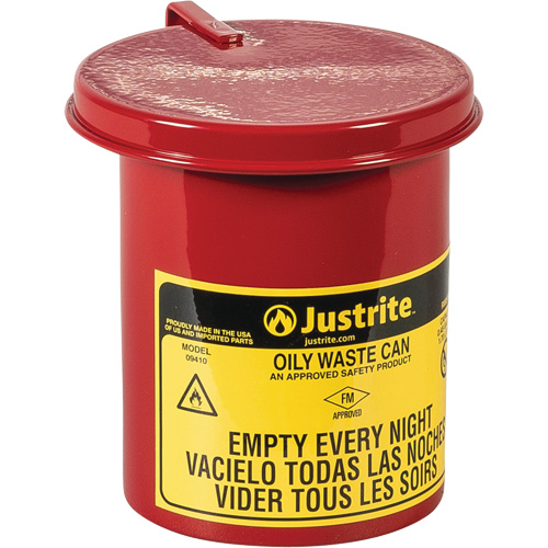 Mini Bench - Top Oily Waste Cans, FM Approved, 0.45 US gallon, Red St. Lawrence Industrial & Safety Supply