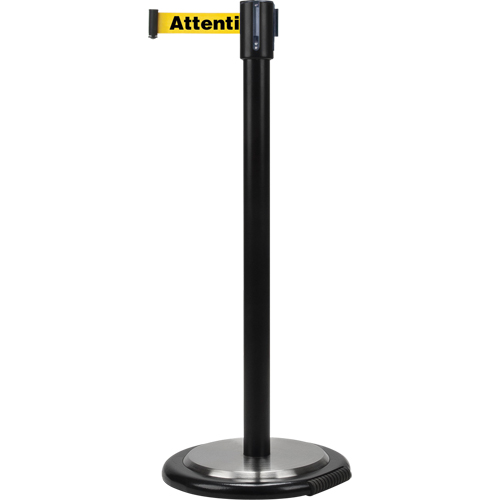 Barri&egrave;res sur pieds pour le contr&ocirc;le des foules, Acier, 35" h, Ruban Jaune, Longueur du ruban 7' St. Lawrence Industrial & Safety Supply