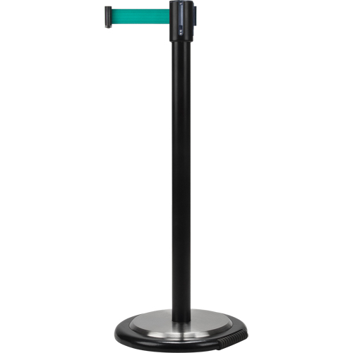 Barri&egrave;res sur pieds pour le contr&ocirc;le des foules, Acier, 35" h, Ruban Vert, Longueur du ruban 7' St. Lawrence Industrial & Safety Supply