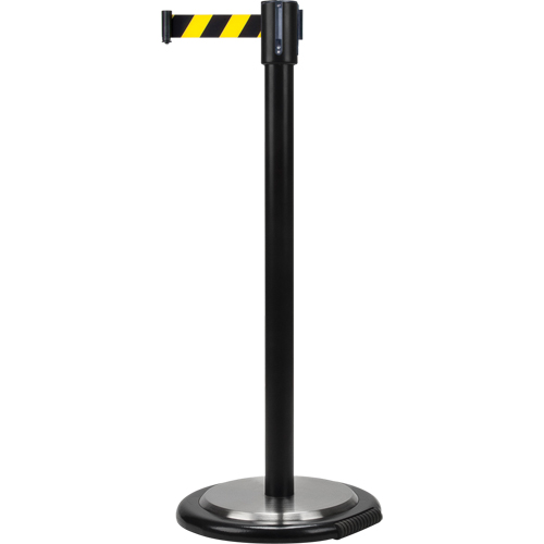 Barri&egrave;res sur pieds pour le contr&ocirc;le des foules, Acier, 35" h, Ruban Noir/Jaune, Longueur du ruban 7' St. Lawrence Industrial & Safety Supply