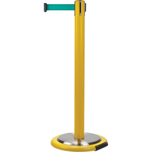 Barri&egrave;res sur pieds pour le contr&ocirc;le des foules, Acier, 35" h, Ruban Vert, Longueur du ruban 7' St. Lawrence Industrial & Safety Supply