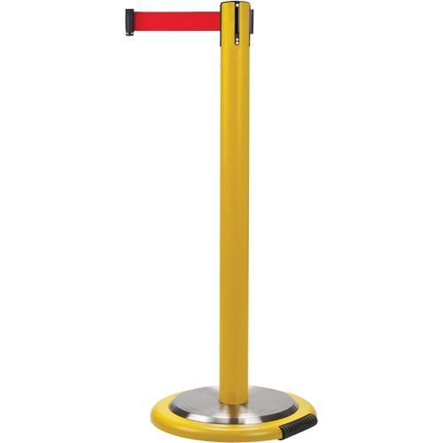 Barri&egrave;res sur pieds pour le contr&ocirc;le des foules, Acier, 35" h, Ruban Rouge, Longueur du ruban 12' St. Lawrence Industrial & Safety Supply