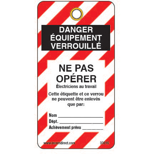 &eacute;tiquettes de verrouillage, Plastique, 3" la x 5-3/4" h, Français St. Lawrence Industrial & Safety Supply