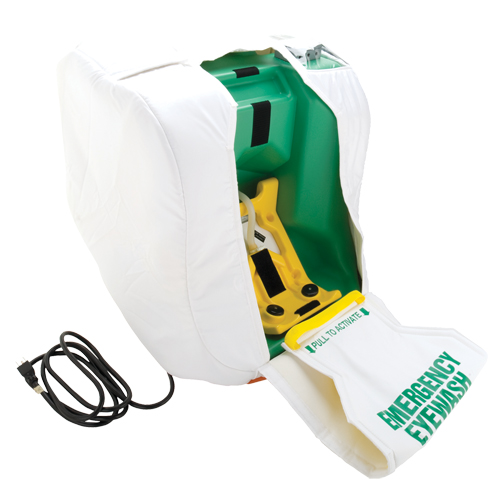 Poste de douche oculaire portable et chauff&eacute;, Aliment&eacute; par gravit&eacute;, Capacit&eacute; 16 gal., Conformit&eacute; ANSI Z358.1 St. Lawrence Industrial & Safety Supply
