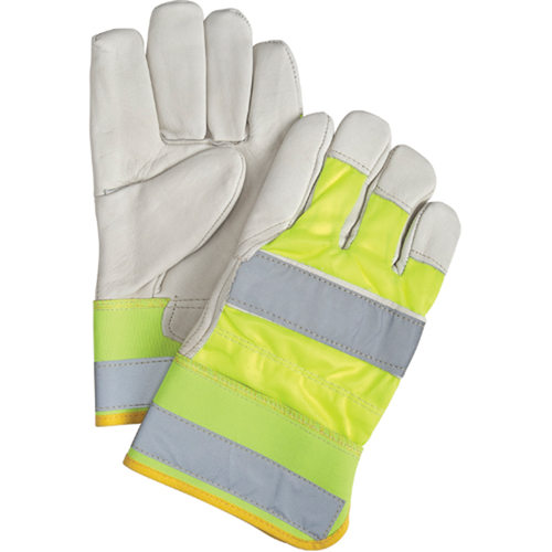 Gants d'ajusteur haute visibilit&eacute; de premi&egrave;re qualit&eacute;, Grand, Paume en Cuir fleur de vache St. Lawrence Industrial & Safety Supply