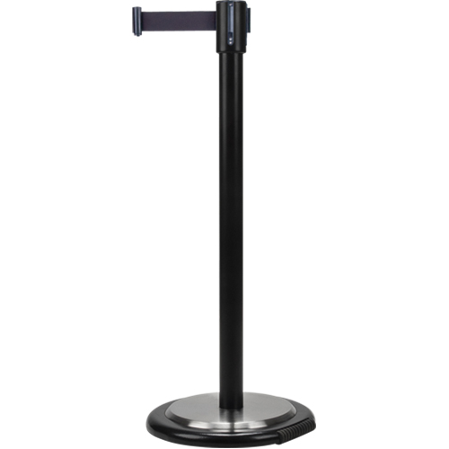 Barri&egrave;res sur pieds pour le contr&ocirc;le des foules, Acier, 35" h, Ruban Noir, Longueur du ruban 12' St. Lawrence Industrial & Safety Supply