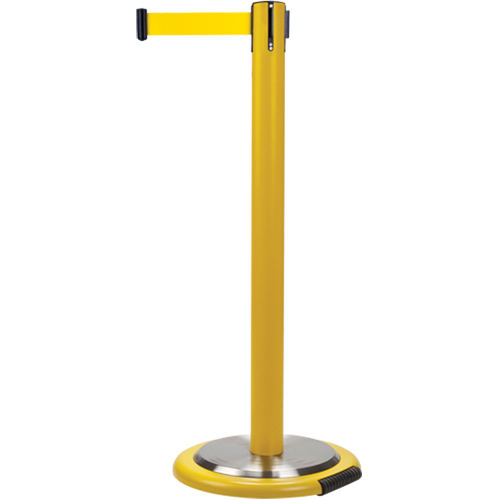 Barri&egrave;res sur pieds pour le contr&ocirc;le des foules, Acier, 35" h, Ruban Jaune, Longueur du ruban 12' St. Lawrence Industrial & Safety Supply