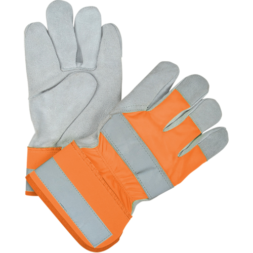 Gants d'ajusteur haute visibilit&eacute; de premi&egrave;re qualit&eacute;, Grand, Paume en Cuir de vache refendu, Doublure en Coton St. Lawrence Industrial & Safety Supply