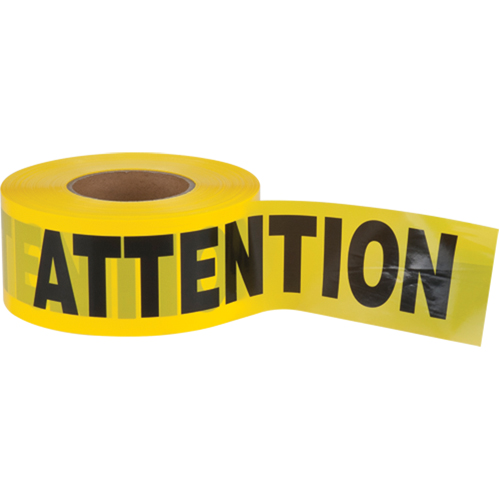 "Attention" Barricade Tape, Bilingual, 3" W x 1000' L, 2 mils, Black on Yellow St. Lawrence Industrial & Safety Supply