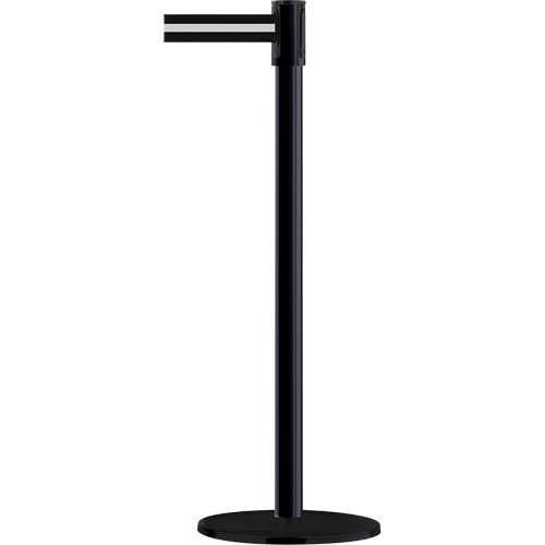 Montant pour barri&egrave;re Slimline TensaBarrier, Acier, 38" h, Ruban Noir/Blanc, Longueur du ruban 7,5' St. Lawrence Industrial & Safety Supply