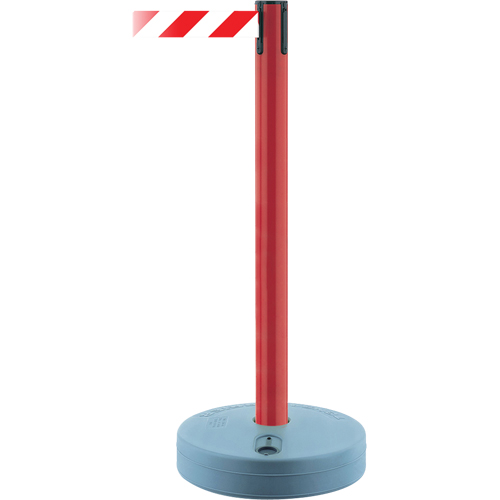 Outdoor TensaBarrier&reg; Barrier Post, Plastic, 37" H, White/Red Tape, 13' Tape Length St. Lawrence Industrial & Safety Supply