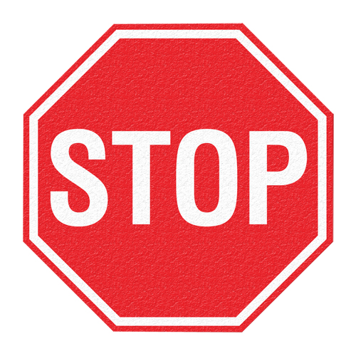 Panneau de signalisation au sol  Stop , Adh&eacute;sif, Anglais avec pictogramme St. Lawrence Industrial & Safety Supply