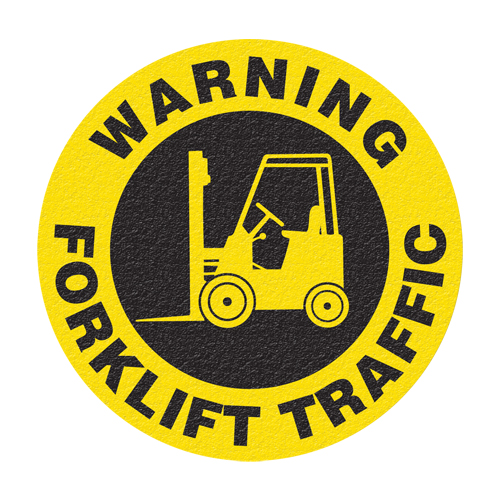 Panneau de signalisation au sol  Warning Forklift Traffic , Adh&eacute;sif, Anglais avec pictogramme St. Lawrence Industrial & Safety Supply