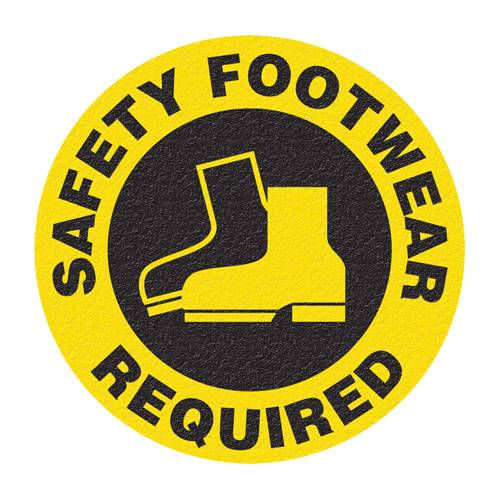 Panneau de signalisation au sol  Safety Footwear , Adh&eacute;sif, Anglais avec pictogramme St. Lawrence Industrial & Safety Supply