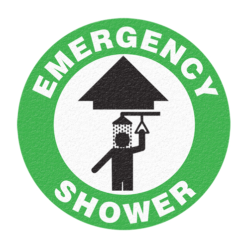 Panneau de signalisation au sol  Emergency Shower , Adh&eacute;sif, Anglais avec pictogramme St. Lawrence Industrial & Safety Supply