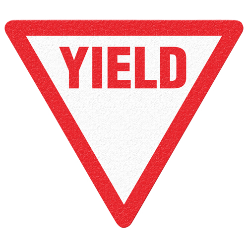 Panneau de signalisation au sol  Yield , Adh&eacute;sif, Anglais avec pictogramme St. Lawrence Industrial & Safety Supply
