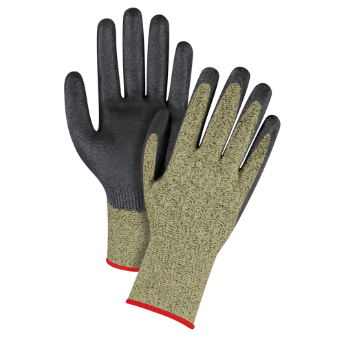 Gants &eacute;lastiques sans coutures r&eacute;sistants &agrave; la coupe noir & jaune, Taille Petit/7, Calibre 13, Rev&ecirc;tement Mousse de nitrile, Enveloppe en Aramide, ASTM ANSI niveau A6 St. Lawrence Industrial & Safety Supply