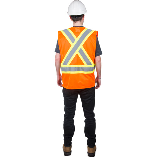 Traffic Safety Vest, High Visibility Orange, Medium, Polyester St. Lawrence Industrial & Safety Supply