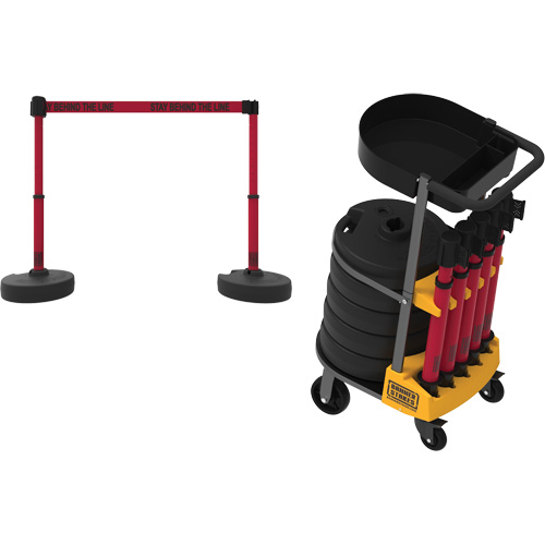 PLUS Barrier Post Cart Kit with Tray, 75' L, Metal, Red St. Lawrence Industrial & Safety Supply