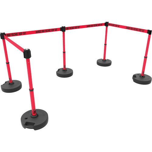 PLUS Barrier Post Set X5, Plastic, 42" H, Red Tape, 15' Tape Length St. Lawrence Industrial & Safety Supply
