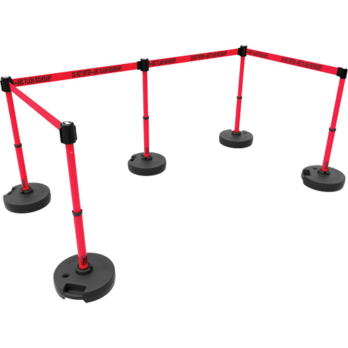 Ensemble de cinq montants pour barri&egrave;re PLUS, Plastique, 42" h, Ruban Rouge, Longueur du ruban 15' St. Lawrence Industrial & Safety Supply