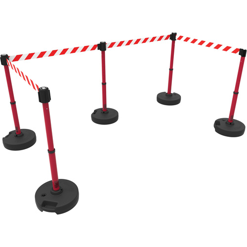 PLUS Barrier Post Set X5, Plastic, 42" H, Red Tape, 15' Tape Length St. Lawrence Industrial & Safety Supply
