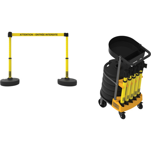 Plus Portable Barrier System Cart Package with Tray, 75' L, Metal/Plastic, Yellow St. Lawrence Industrial & Safety Supply