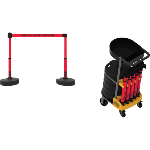 Plus Portable Barrier System Cart Package with Tray, 75' L, Metal/Plastic, Red St. Lawrence Industrial & Safety Supply