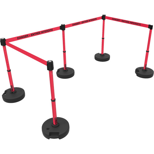 Ensemble de montants pour barri&egrave;re Plus, Plastique, 42" h, Ruban Rouge, Longueur du ruban 15' St. Lawrence Industrial & Safety Supply