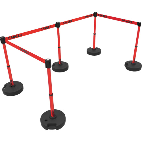 Plus Barrier Post Set, Plastic, 42" H, Red Tape, 15' Tape Length St. Lawrence Industrial & Safety Supply
