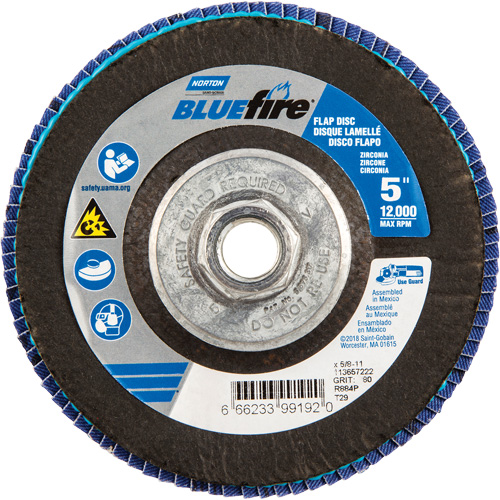 BlueFire&reg; Flap Disc, 5" x 5/8"-11, Type 29, 80 Grit, Zirconia Alumina St. Lawrence Industrial & Safety Supply