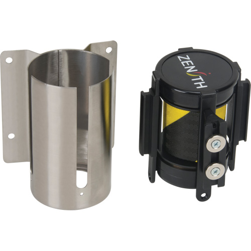 Wall Mount Barrier with Magnetic Tape, Steel, Screw Mount, 7', Black and Yellow Tape St. Lawrence Industrial & Safety Supply