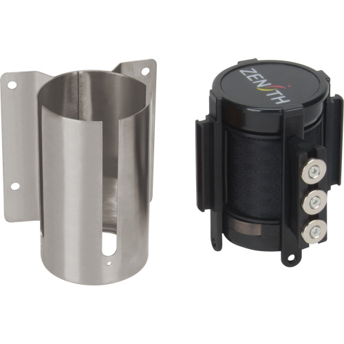 Barri&egrave;re &agrave; fixation murale avec ruban magn&eacute;tique, Acier, Fixation par vis, 12', Ruban Noir St. Lawrence Industrial & Safety Supply