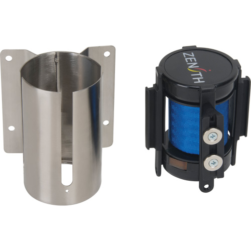Wall Mount Barrier with Magnetic Tape, Steel, Screw Mount, 7', Blue Tape St. Lawrence Industrial & Safety Supply