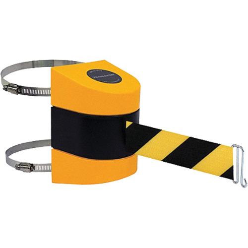 Support de poteau de barri&egrave;re Tensabarrier avec courroie, Plastique, Fixation par pince, 24', Ruban Noir et jaune St. Lawrence Industrial & Safety Supply