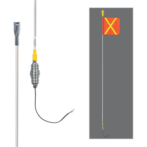 Tiges de s&eacute;curit&eacute; tout-temps de s&eacute;rie lourde avec lumi&egrave;re DEL constante Safety Whip, Fixation Ressort, Hauteur 12', Orange avec X r&eacute;fl&eacute;chissant St. Lawrence Industrial & Safety Supply