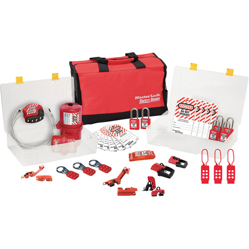 Trousse de cadenassage avec cadenas en thermoplastique de qualit&eacute; sup&eacute;rieure Zenex, Ensemble &eacute;lectrique, 27 composants compris St. Lawrence Industrial & Safety Supply