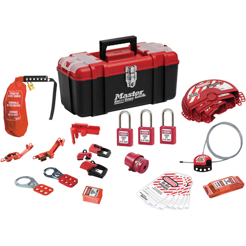 Trousse de cadenassage standard avec cadenas en thermoplastique Zenex, Ensemble &eacute;lectrique/Vanne, 27 composants compris St. Lawrence Industrial & Safety Supply