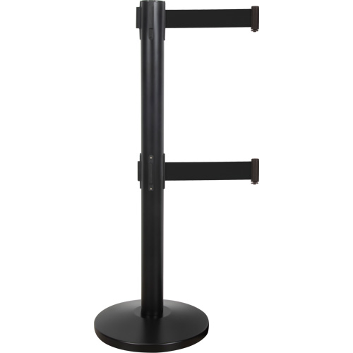 Barri&egrave;re pour le contr&ocirc;le des foules &agrave; courroie double, Acier, 35" h, Ruban Noir, Longueur du ruban 7' St. Lawrence Industrial & Safety Supply
