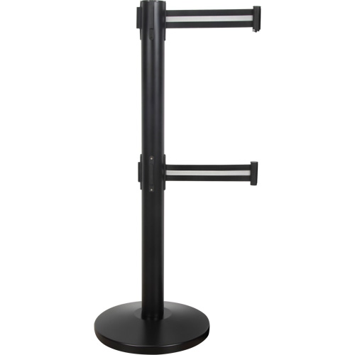 Barri&egrave;re pour le contr&ocirc;le des foules &agrave; courroie double, Acier, 35" h, Ruban Noir/Blanc, Longueur du ruban 7' St. Lawrence Industrial & Safety Supply