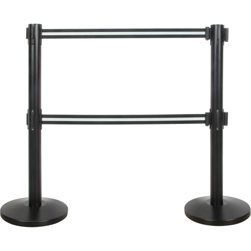 Barri&egrave;re pour le contr&ocirc;le des foules &agrave; courroie double, Acier, 35" h, Ruban Noir/Blanc, Longueur du ruban 7' St. Lawrence Industrial & Safety Supply