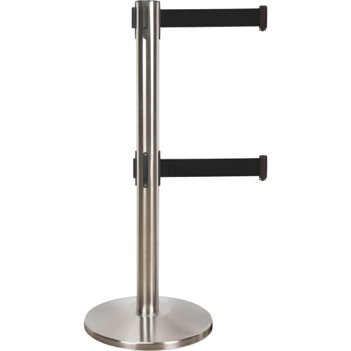 Barri&egrave;re pour le contr&ocirc;le des foules &agrave; courroie double, Acier, 35" h, Ruban Noir, Longueur du ruban 7' St. Lawrence Industrial & Safety Supply