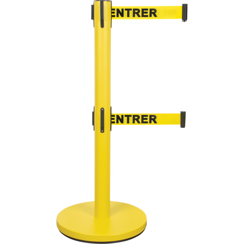 Dual Belt Crowd Control Barrier, Steel, 35" H, Yellow Tape, 7' Tape Length St. Lawrence Industrial & Safety Supply