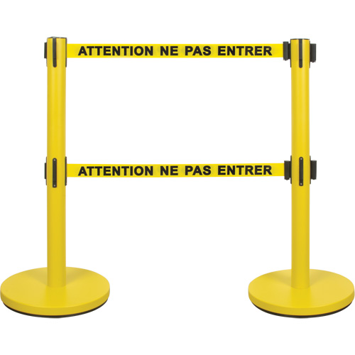 Dual Belt Crowd Control Barrier, Steel, 35" H, Yellow Tape, 7' Tape Length St. Lawrence Industrial & Safety Supply