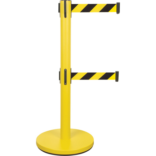 Dual Belt Crowd Control Barrier, Steel, 35" H, Black/Yellow Tape, 7' Tape Length St. Lawrence Industrial & Safety Supply