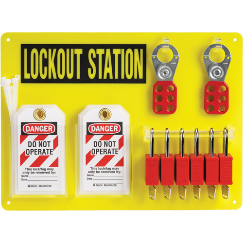 Tableau de cadenassage et &eacute;tiquetage avec cadenas de s&eacute;curit&eacute; en nylon utilisant des cl&eacute;s identiques, Cadenas Plastique, Capacit&eacute; de 6, Cadenas Compris St. Lawrence Industrial & Safety Supply