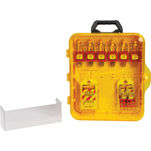 Station de cadenassage avec cadenas de s&eacute;curit&eacute; en nylon &agrave; cl&eacute;s diff&eacute;rentes, Cadenas Plastique, Capacit&eacute; de 6, Cadenas Compris St. Lawrence Industrial & Safety Supply